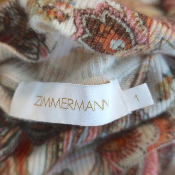Zimmermann Blouson Sleeve Turtleneck Sweater Lucky Cream Paisley Print Size 1 - Picture 5 of 6
